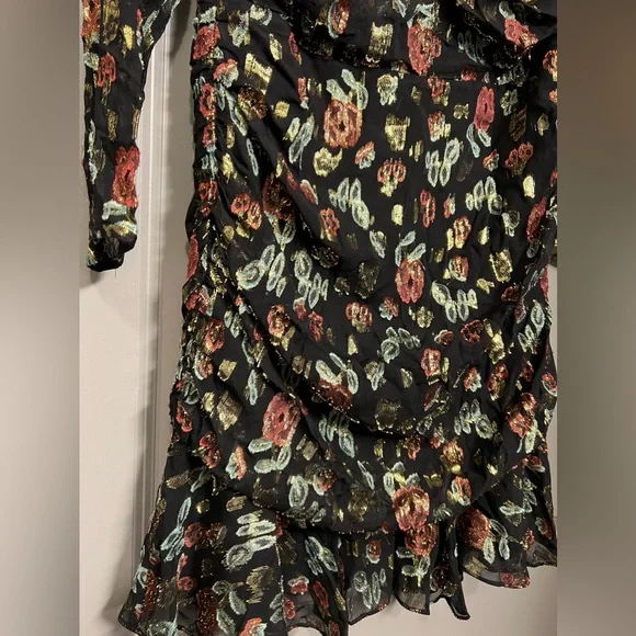 Veronica Beard Magg Floral Roses Ruched Silk Dress 6 - Picture 7 of 12